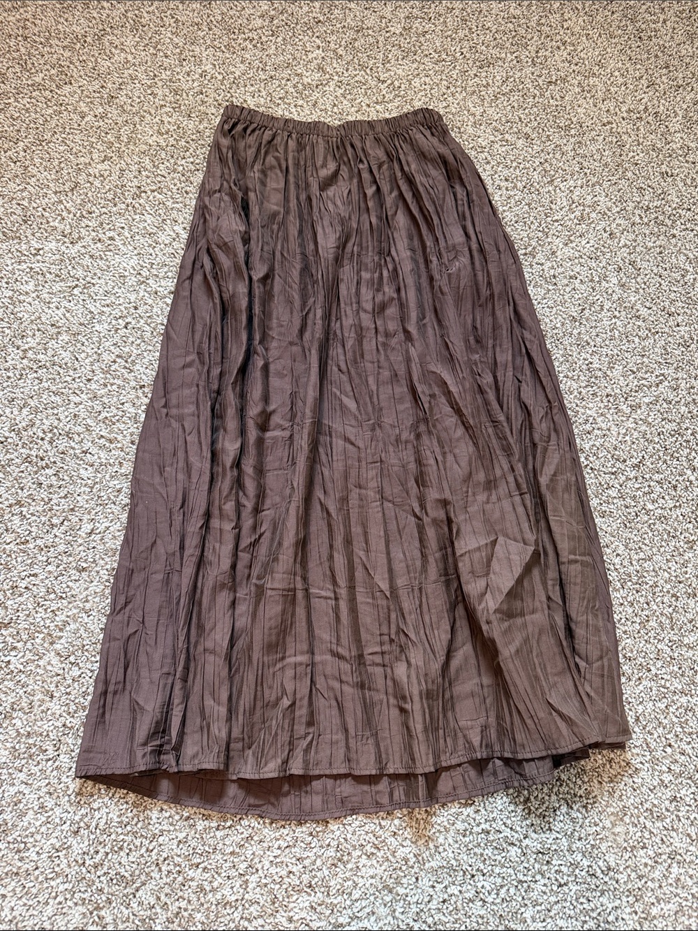 🌿 SHEIN Brown Crinkled Maxi Skirt with Elastic Waist